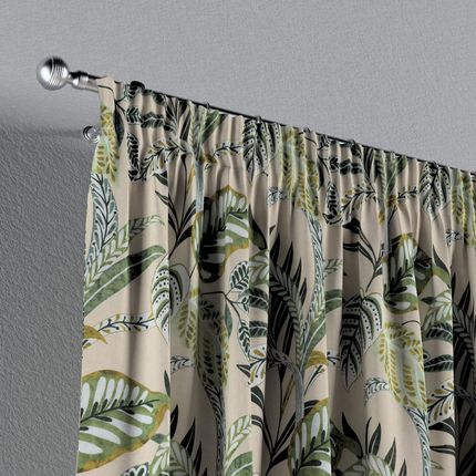 Dekoria Zasłona na taśmie marszczącej 1 szt. oliwkowo-zielone liście lnianym tle Tropical Island 130x260 cm - zdjęcie 4