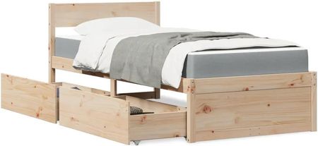 vidaXL Łóżko Z Szufladami I Materacem 100X200 Cm Lite Drewno Sosnowe 3281904