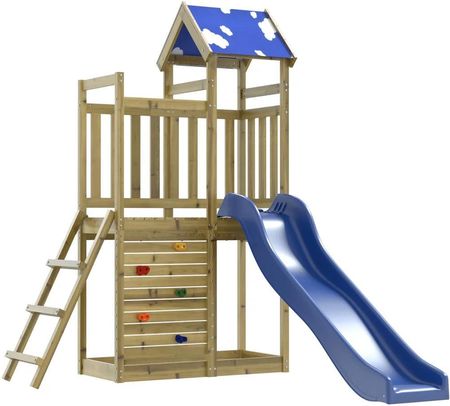 Zakito Drewniany Zestaw Do Zabawy Dla Dzieci 255X110,5X215Cm Niebieska Zjeżdżalnia