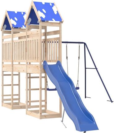 Zakito Drewniany Zestaw Do Zabawy Dla Dzieci Wieża Mostek Zjeżdżalnia Huśtawka Niebieski 316X558X265Cm