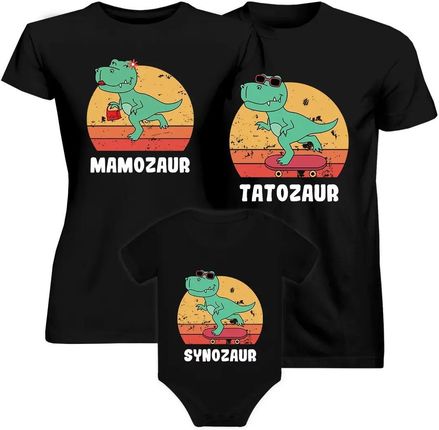 Komplet dla mamy, taty i syna - Mamozaur, Tatozaur, Synozaur - koszulki i body z nadrukiem