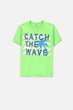 T-shirt z krótkim rękawem zielony z palmą i wakacyjnym napisem