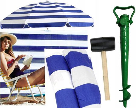 Huser Parasol Plażowy 160Cm Parawan 8M Młotek Uchwyt Biały