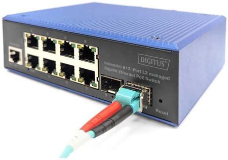 DIGITUS Przemysłowy przełącznik Gigabit Ethernet PoE, 8+2 porty, zarządzalny na warstwie łącza danych (L2) DN-651157