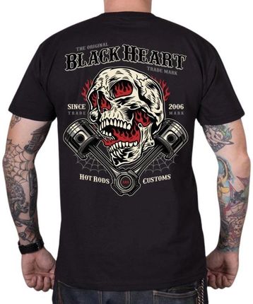 Koszulka męska na motocykl t-shirt BLACK HEART Flame Piston, Czarny, M