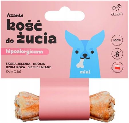 Azanki Kość do żucia ze skóry jelenia z królikiem, dziką różą i siemieniem lnianym (MINI 10cm/28g)