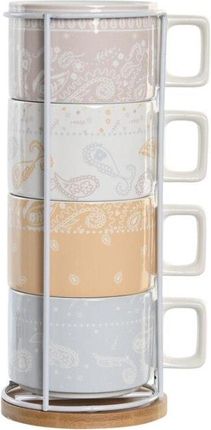 Dkd Home Decor Zestaw Filiżanek Do Kawy Żółty Niebieski Biały Czerwony Metal Bambus Dolomite 4El. 260Ml (S3044548)