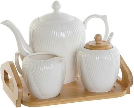 Dkd Home Decor Dzbanek Na Herbatę Biały Naturalny Bambus Porcelana (S3055871)