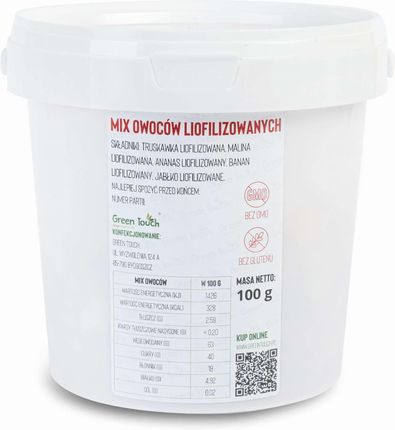 Green Touch Owoce Liofilizowane Zestaw Mix Malina Wiśnia Jabłko Banan 100g Wiaderko - zdjęcie 2