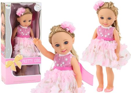 Lean Toys Lalka Różowa Sukienka Długie Włosy Spinka Szczotka 38Cm