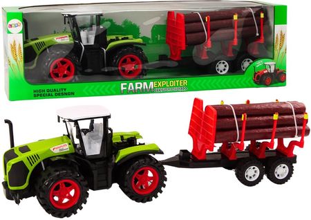 Lean Toys Traktor Farmerski Z Przyczepą Na Drewno 9 Bali Drzewa Napęd Zielony