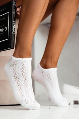 Skarpety damskie MILENA ażurowe białe
