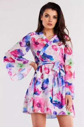 Sukienka mini na lato z kimonowymi rękawami (Fuksja, S)
