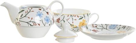 Dkd Home Decor Serwis Do Herbaty Porcelana Niebieski Terakota Biały Żółty 3Szt. (S3044788)