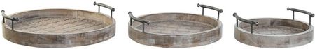 Dkd Home Decor Zestaw Tacek 46X46X10Cm Naturalny Czarny Metal Biały Drewno Mango Indianin (S3043745)