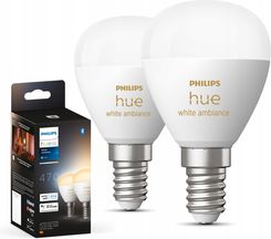 Zdjęcie PHILIPS HUE White ambiance Inteligentna żarówka E14 kulka 2szt (929003573702) - Łomża
