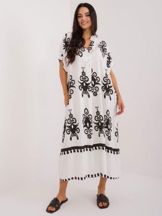 Sukienka maxi boho biało-czarna z printem oversize