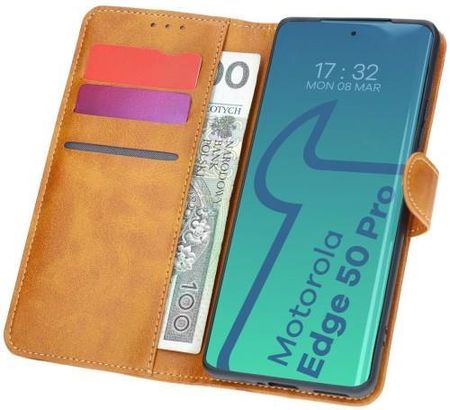 Bizon Etui Z Klapką Case Pocket Do Motorola Edge 50 Pro Brązowe