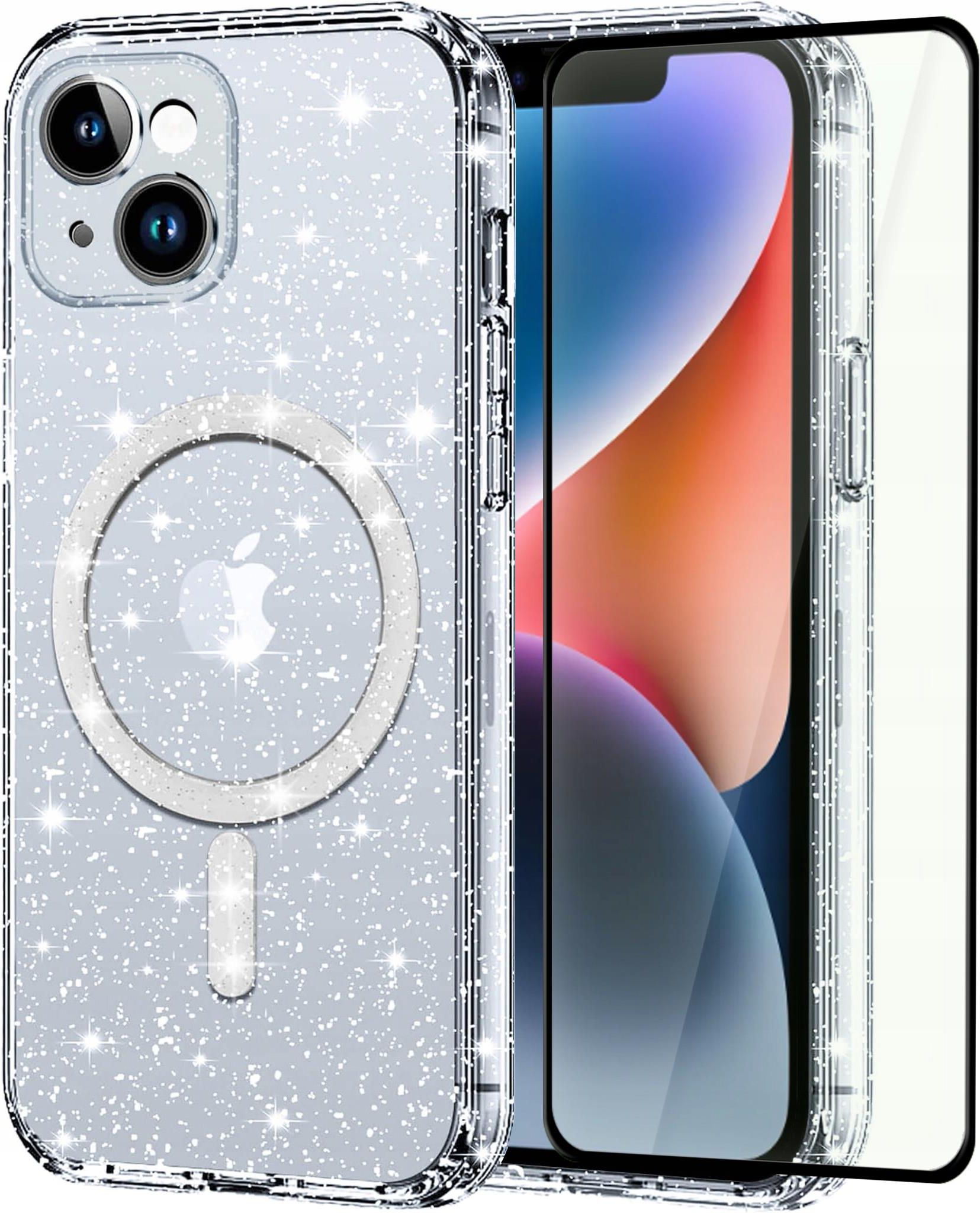 iPhoneアクセサリー iPhone13.14 Case Etui Do Apple Iphone 13 14 Brokatowe Magsafe Clear