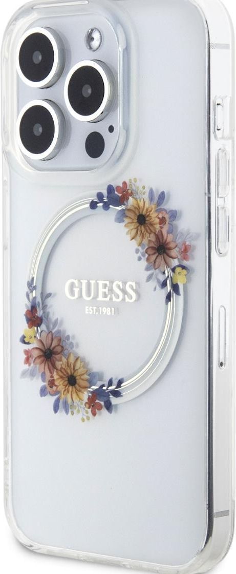 Guess Pc Tpu Flowers Ring Glossy Logo Magsafe Case For