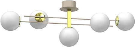 Luminex Plafon Nowoczesny Elegancki Pręty Klosz Szklany Kule Beżowy/Złoty Satelit 4619 5X15W E27