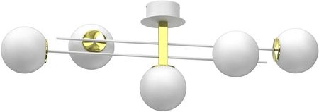Luminex Plafon Nowoczesny Elegancki Pręty Klosz Szklany Kule Biały/Złoty Satelit 4614 5X15W E27