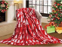 Czerwony Świąteczny Koc Z Mikropluszu Christmas Trees 160x200 Cm