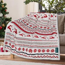 Świąteczny Biały Koc Z Mikropluszu Z Barankiem Retro Christmas 200x220 Cm
