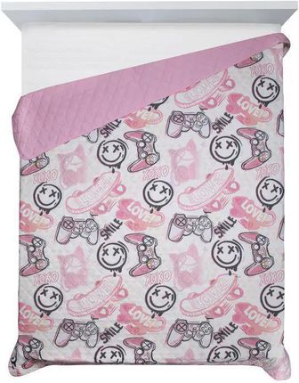 Design 91 Narzuta Dziecięca Z Mikrofibry Nadruk Minki Gra Kid 170X210 Biała+Różowa