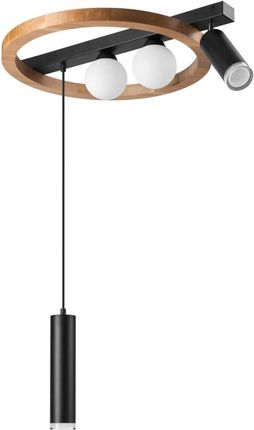 Italux Lamkur Otis 49151 Plafon Lampa Sufitowa Nowoczesny Skandynawski Obręcz Pierścień Koło Drewniany Reflektor Tuba 2X15W E27 2X5W G9 Dąb/Czarny