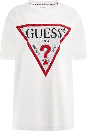 Damska Koszulka z krótkim rękawem Guess SS CN Shiny Triangle Tee W4Yi34I3Z14-G011 – Biały