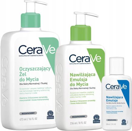 CeraVe Emulsja Nawilżająca do Mycia 236ml, Żel Oczyszczający 473ml