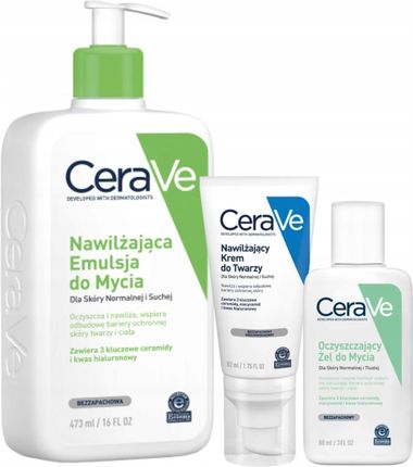 CeraVe Zestaw Nawilżająca Emulsja do Mycia 473ml, Krem do Twarzy 52ml