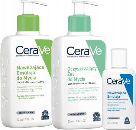 CeraVe Emulsja Nawilżająca do Mycia 236ml, Żel Oczyszczający 236ml