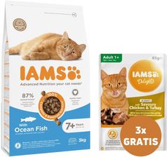 IAMS for Vitality dla dorosłych kotów z rybami oceanicznymi 3 kg + 3 x kurczak i indyk w sosie 85g