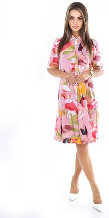 Sukienka FSU1119 RÓŻOWY bordowo zielone liście