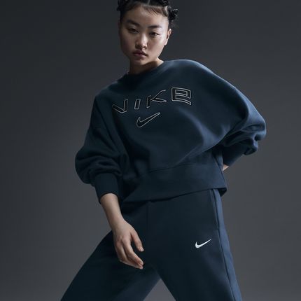 Damska bluza dresowa o dodatkowo powiększonym kroju z półokrągłym dekoltem i logo Nike Sportswear Phoenix Fleece - Niebieski