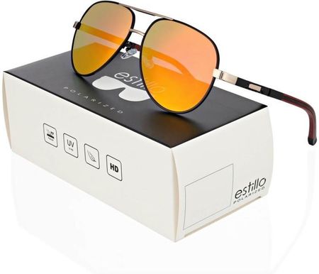 Męskie okulary pilotki przeciwsłoneczne z polaryzacją lustrzanki ESTILLO EST-615-8 black/red