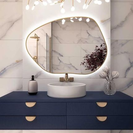 Lustro Stain I LED, 60x43cm, rama srebrna, barwa światła ciepła