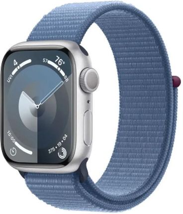 Apple Watch Series 9 GPS Koperta 41mm z aluminium w kolorze srebrnym z paskiem sportowym w kolorze zimowego błękitu (MR923QRA)