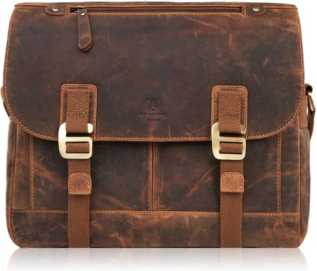 Torba męska na ramię skórzana brązowa vintage na laptopa duża T-81-HBR