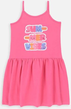 Sukienka dresowa na ramiączkach różowa letnia z wakacyjnym napisem