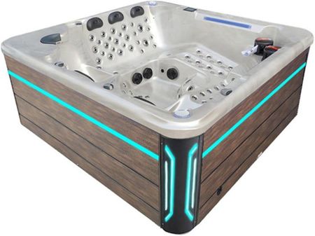 HYDROSAN - Wanna SPA Jacuzzi ogrodowe z hydromasażem 6-osobowa 220x220 cm BIAŁA PERŁA OBUDOWA BRĄZOWA DESKA SPA743