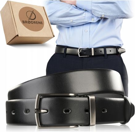 Pasek Skórzany Męski Stylowy Czarny Brodrene do Spodni Garnituru 110cm