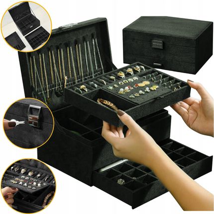 SZKATUŁKA NA BIŻUTERIĘ KUFEREK CZARNY ORGANIZER NA KLUCZYK POJEMNIK PREZENT