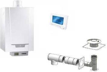 Pakiet: Gazowy kocioł kondensacyjny MCR3 evo 24T + Termostat pokojowy iSense + Zestaw redukcyjny w szacht DE DIETRICH 7716670ISDZ