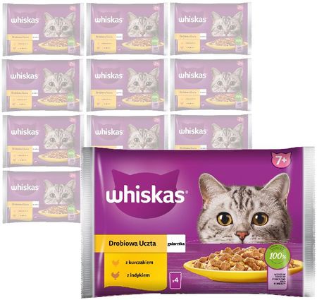 Whiskas Senior Drobiowa Uczta Mokra Karma Dla Starszego Kota W Galaretce Kawałki Z Kurczakiem I Indykiem 48X85G