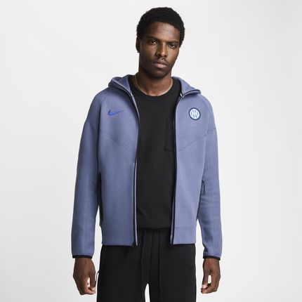 Męska piłkarska bluza z kapturem i zamkiem na całej długości Nike Inter Mediolan Tech Fleece Windrunner - Niebieski