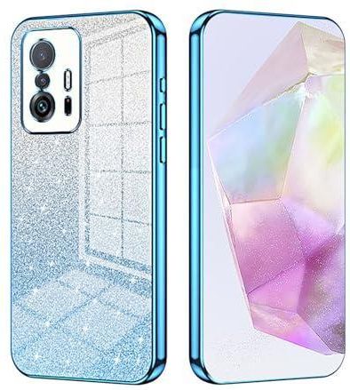 ILING Cover per Xiaomi 11T Pro 5G/Xiaomi 11T 5G, [Protezione Anticaduta di Grado Militare] Traslucida Matte Sensazione di Tocco Ultra Sottile Antiurto Custodia con Anello Supporto (Cielo blu