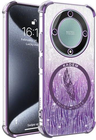 XINYEXIN Custodia Morbida In Silicone Per Honor Magic 5 Lite, Design Con Bordo Dritto E Motivi Carini, Ricarica Wireless (Lavender/Nero) - 5